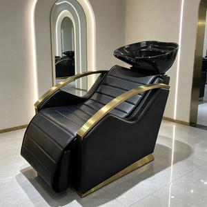 Fauteuil de lavage électrique moderne de luxe avec cuvette en cuir synthétique pour salon de coiffure, institut de beauté et salle de bain - Product Image 1
