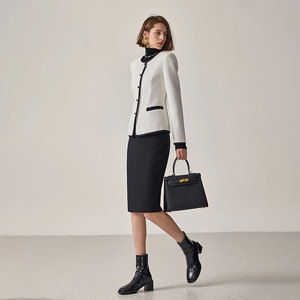 Veste de Costume en Polyester Blanche et Noire pour <span class=keywords><strong>Femme</strong></span>, Col Rond, Design Polyvalent, Tenue Professionnelle pour Salons de Mode et Événements de Lancement de Marques - Product Image 1