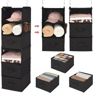 6-Shelf Hanging Closet Organizer With 3 Drawers Separable Into 2 Packs For Bedroom Wardrobe Storage Modern Design Non-Woven - Product Image 1
