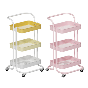 Chariot utilitaire <span class=keywords><strong>à</strong></span> <span class=keywords><strong>roulettes</strong></span> en métal robuste <span class=keywords><strong>à</strong></span> 3 niveaux, plusieurs couleurs, avec poignée et roues verrouillables pour <span class=keywords><strong>cuisine</strong></span>, salon, garage - Product Image 2