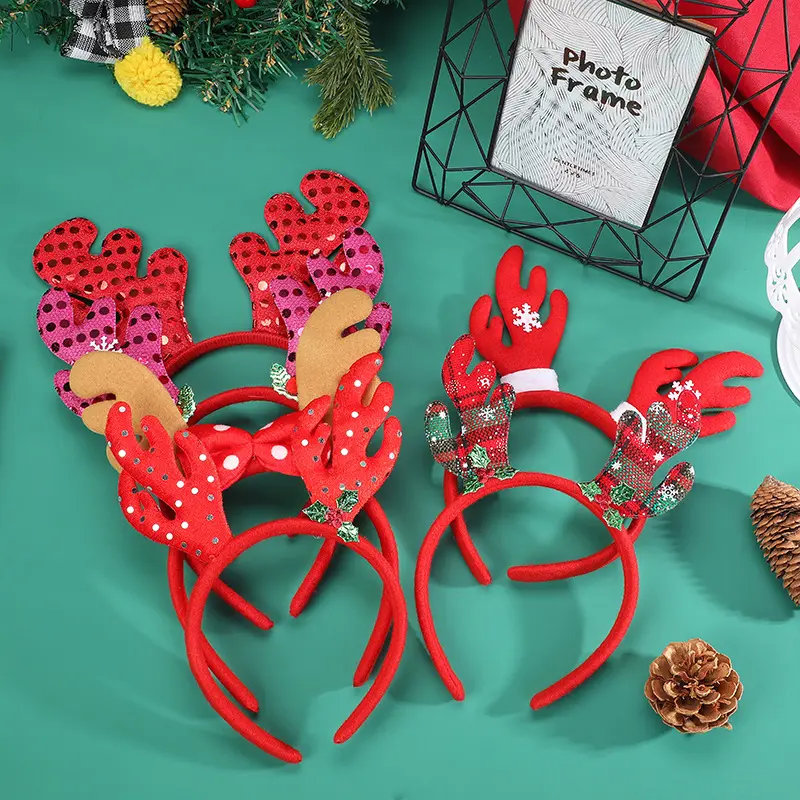 Christmas Headband Flower Antlers Headband Elk Deer Animal Horns Headwear Hair Band Cute Hair Accessories