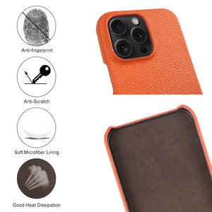 Casing ponsel kulit serat Ultra tahan guncangan, casing penutup belakang ponsel bahan kulit imitasi tinggi untuk iPhone 15