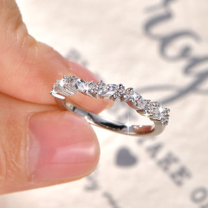 Conjunto de Anillos de Boda Unisex de Moda con Brillantes, Regalo de Aniversario, Corte Marquesa y Redondo, Anillo de Media Eternidad Clásico para Hombre y Mujer - Product Image 3