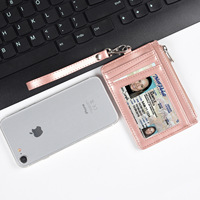 Dompet kartu kredit LOGO kustom dompet minimalis ramping tempat kartu kredit saku depan ritsleting penghalang Rfid kulit