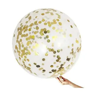 Jumbo 36 Inch Big Giant Round Biodegradable Latex Clear Stuffing Mix Golden Gold Confetti Ballon Balloons