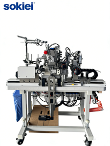 Machine à ourler les bas de sous-vêtements à lit plat, entièrement automatique, industrielle, informatisée, à triple aiguille, point interlock, marque Sokiei - Product Image 1