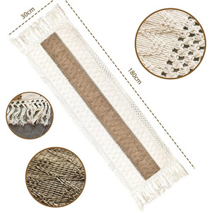 72-Inch Boho Macrame Line <strong>Table</strong> <strong>Runner</strong> with Tassels for Wedding or Home Decor in Farmhouse Brown for Living Room Bridal Room - Product Image 2