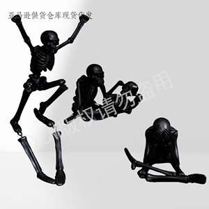 Set di Statuette Scheletriche per Yoga - Sculture Personalizzate, Artigianato in Resina Nera per Arredamento Gotico Moderno e Decorazioni di Halloween - Product Image 3