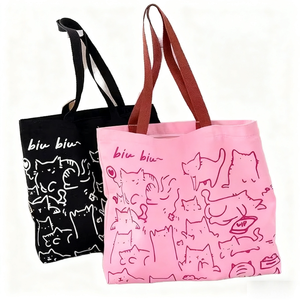 Mèo dễ thương mô hình <span class=keywords><strong>Canvas</strong></span> <span class=keywords><strong>Tote</strong></span> Túi cho mua sắm hàng ngày & đi lại, tái sử dụng Vai Túi cho những người yêu mèo - Product Image 1