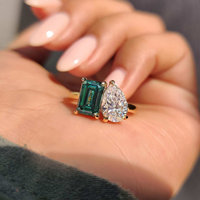 Fabricant de bijoux, bague de fiançailles personnalisée en argent sterling 925 avec émeraude verte en forme de poire, moissanite double pierre