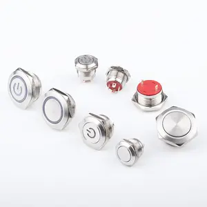 2/16/19/22/25/30mm Ultra-Short Stainless Steel Momentary Self-reset 1NO Waterproof Metal Push Button Switch Power LED Light