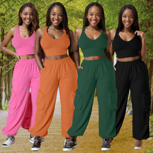 Nouvelles tendances sportives : ensemble haut court et pantalon uni avec poches, tendance - Product Image 2