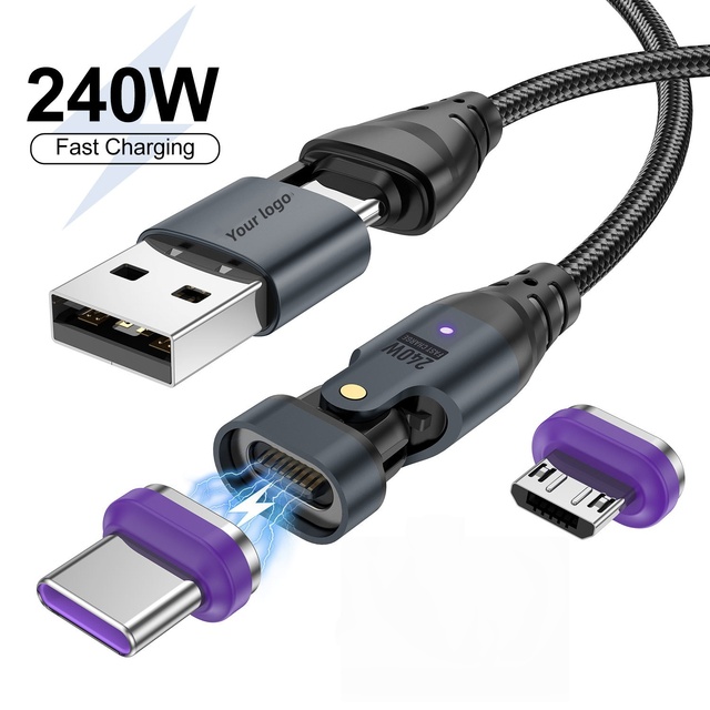 240W Super Fast Charging Two-to-Three Elbow Magnetic Data 5A Type-C Charging Cable Pd100W Multi-Function for Mobile Phones PVC