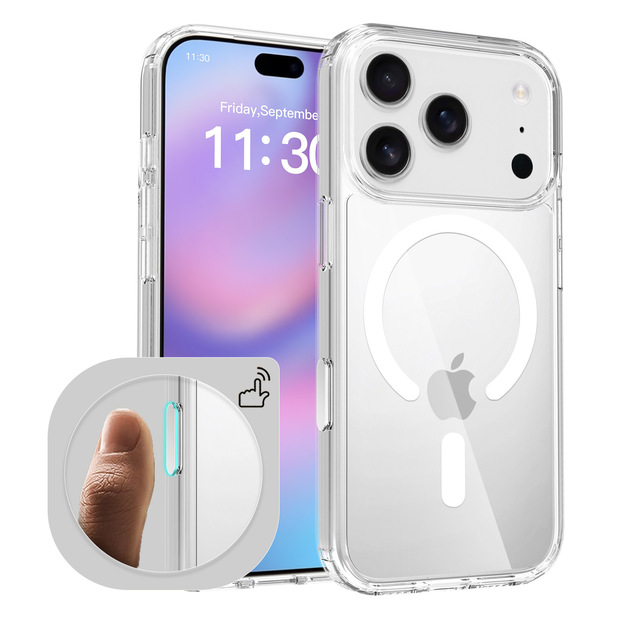 For for 16 & 17 Pro Max AI Button Compatible Transparent Magnetic TPU+PC Anti-Drop Phone Case