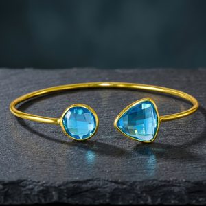 Bracelet en or Gem Duo, orné d'une pierre précieuse en quartz bleu clair étincelant, pour femmes et filles, design tendance - Product Image 3