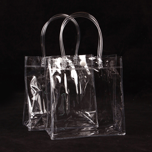 Custom LOGO PVC Shopping Bag Transparent Plastic Promotional Handbag Hot Stamping Surface for Shoes Use