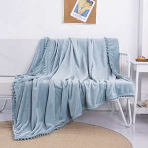 Gran oferta, manta tejida <span class=keywords><strong>con</strong></span> flecos y borlas de <span class=keywords><strong>pompones</strong></span> a cuadros de lana suave de estilo bohemio para decoración del hogar y uso en la cama, estilo liso - Product Image 1