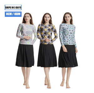 Burkinis trois pièces conservateurs à motif irrégulier, anti-UV, avec logo frontal et couvre-chef, pour le Moyen-Orient et l'Asie du Sud-Est - Product Image 1
