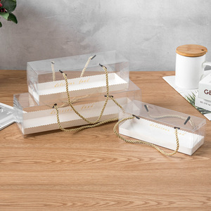 Rectángulo rollo <span class=keywords><strong>suizo</strong></span> mousse pastel <span class=keywords><strong>postre</strong></span> hornear transparente Cupcake caja de embalaje con asa - Product Image 5