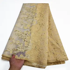 NI.AI Hot Sale Damask Design Organza Basic Fabric Luxury Jacquard Brocade African Lace Fabric Wedding Party Fabric