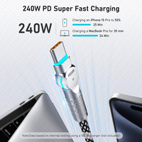 Câble USB C vers USB C de 1,5 m, 2 m, 3 m, 10 pieds, 240 W, 180 ° Câble USB-C rotatif tressé, câble de charge rapide Type C pour iPhone 17
