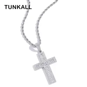 SP007 925 Sterling Silver Bling Bling Cross Pendant Necklace With CZ Stone Men And Women Hip Hop Jewelry