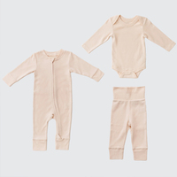 Combinaison à manches longues avec deux fermetures éclair, body en coton biologique pour bébés et tout-petits, barboteuse unie, vente en gros, vêtements pour bébés personnalisés