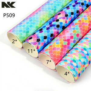 เกล็ดปลาหลากสี P509หนังสังเคราะห์แวววาวนางเงือกสำหรับกระเป๋ารองเท้าเครื่องประดับผมอุปกรณ์งานฝีมือ - Product Image 2