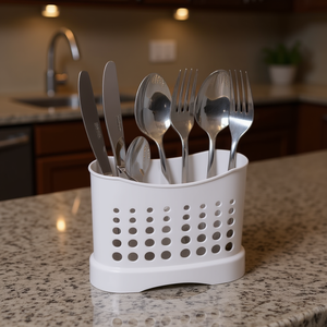Cutlery <b>Box</b> With Drainage Holes For Kitchen Utensils <b>Storage</b> <b>White</b> - Product Image 3