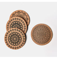 Kreatives Klassisches Mandala-Design Katzen-Rundform Saugfähige Umweltfreundliche Korkholz Rutschfeste Untersetzer Getränkehalter