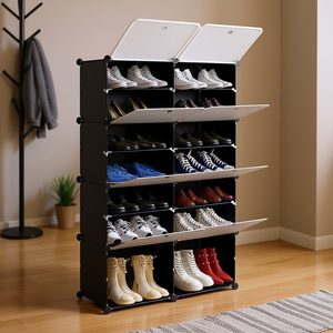 Zapatero negro portátil de 7 niveles, organizador de 28 pares de capacidad, 14 rejillas, estante de torre, armario de almacenamiento, estante extensible para botas y tacones - Product Image 2