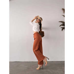 กางเกงขายาวทรงปาลาซโซ่ผ้าแคนวาสระบายอากาศได้ดี แต่งชายรุ่ย ดีไซน์สวยหรู สี DO สำหรับผู้หญิง - Product Image 1