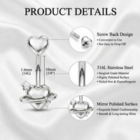 Piercing de nombril en acier inoxydable 316L de haute qualité avec pendentif zircon en forme de cœur – Bijoux de piercing pour le marché européen et américain