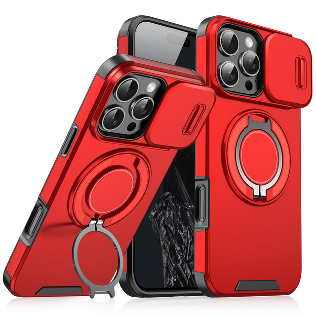 TPU+PC Full Body 360 Protection Magnetic Ring Car Mount Phone Case 16/15/14/13 Pro Plus Camera Protector Business Design City