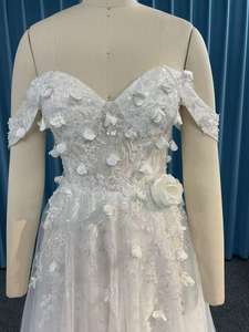 Abiti da Sposa a Linea A con Design alla Moda, Allacciatura Posteriore, Maniche Corte, Ricami, Vestito Nuziale Lungo fino al Pavimento - Product Image 2