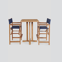 Ensemble de table et chaises de salle à manger en teck massif, 3 pièces, avec sièges en tissu maillé, résistant à l'eau et durable, pour l'extérieur