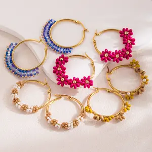 Nuovi orecchini Trendy in acciaio inox 18k oro perla fiori con perline Huggie cerchio orecchini donna cerchio grande regalo gioielli