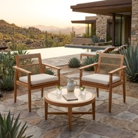 Ensemble de 2 chaises de salle à manger d'extérieur, fauteuils en corde de bois d'acacia, ensemble bistrot pour cour, bord de piscine, jardin, teck clair