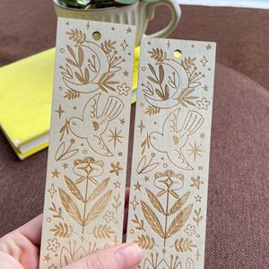Marque-pages en bois gravés au laser, motifs variés, écologiques, étiquettes cadeaux artisanales pour livres, marqueurs décoratifs - Product Image 2