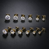 Boucles d'oreilles clous Gaby style populaire en acier inoxydable argent tibétain avec zircon transparent, couleur acier/or, pour enfant, piercing tendance, mariage