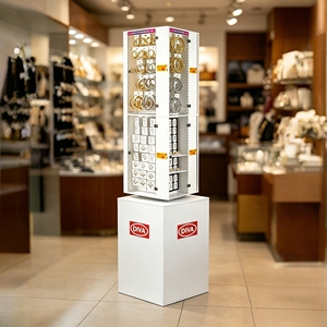 Floor Standing Rotating LED Jewelry <b>Display</b> <b>Cabinet</b> Metal <b>Acrylic</b> Lockable Showcase For Earring Bracelet Retail - Product Image 3