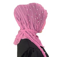 Hijab en satin de couleur unie avec fleurs perlées Foulard en polyester Châle élégant Foulard en dentelle