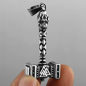 Collar Vikingo <span class=keywords><strong>para</strong></span> Hombre Martillo de Thor Colgante Mjolnir Acero Titanio Runa Nórdica Valknut Cabeza de Lobo Joyas Amuleto - Product Image 1