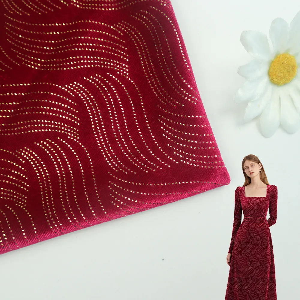 Tasarımcı kore streç Glitter kadife Polyester Spandex kadife folyolu elbise kumaşları giyim için