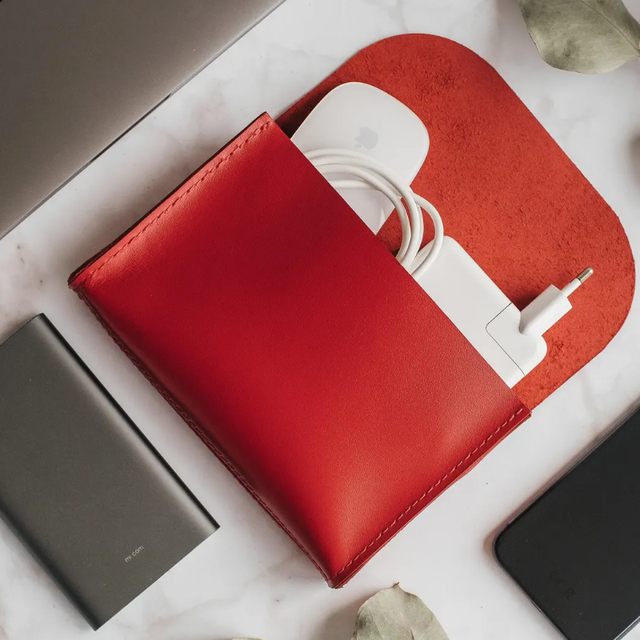 Personalized Magic Mouse Case Genuine Leather Cord Organizer Pouch Travel Charger Cable Storage Bag Desktop Accessories