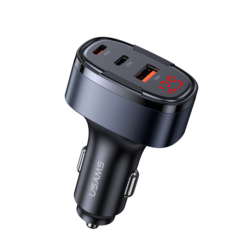USAMS 2024 Newest Car Accessories 3ports Car Charger 100w Fast Charging QC PD Fast Aluminum Alloy Charger Car Adapter for iphone