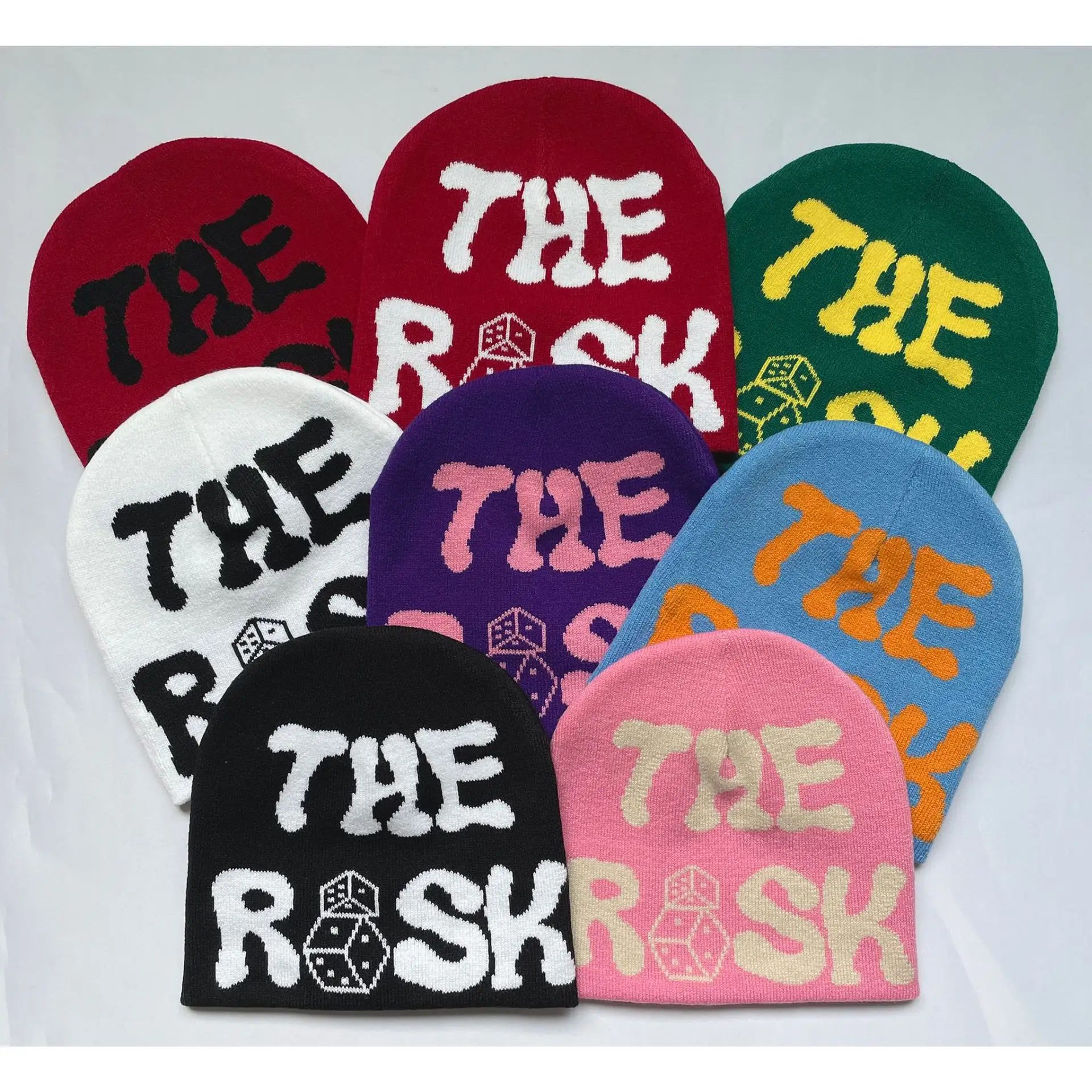 Chapeaux d'hiver Casquettes Personnaliser le logo THE RISK Unisexe Vente en gros Designer de mode Tricoté Cuffed Jacquard Beanie Hats
