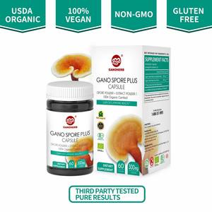 GANOHERB Immunity Boosters Extracto de Reishi orgánico Polvo de hongos 60 Cápsulas vegetarianas Muestra disponible - Product Image 2
