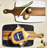 Planche à découper en bois d'acacia naturel et marbre, plateau de service multifonctionnel pour fromage et fruits
