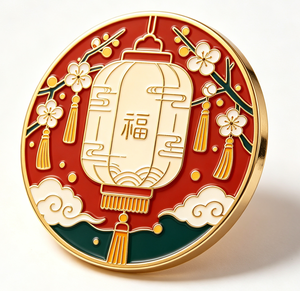 Pin de Solapa Personalizado de Esmalte Duro, Pin Redondo de Metal, Linterna China, Flor de Ciruelo, Chapado en Oro, Regalo de Recuerdo - Product Image 2